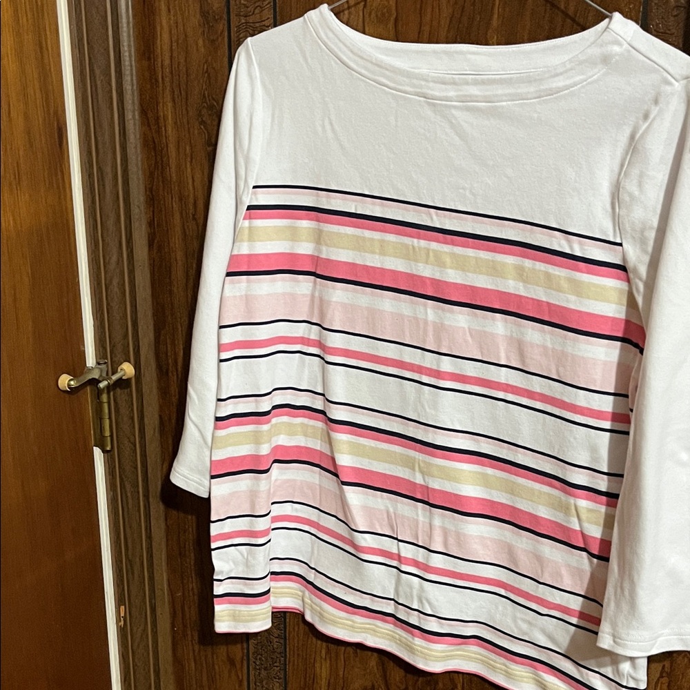 croft & barrow White Long-Sleeve Tee with Pink, Yellow & Black Stripes